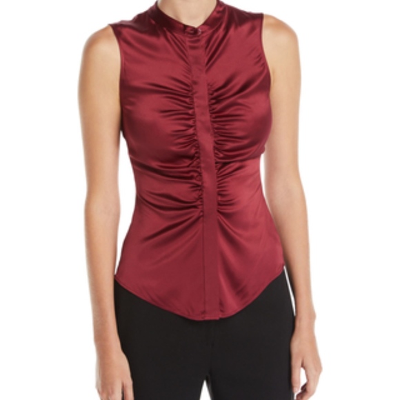 Theory Tops - Theory Ruched Silk Maroon Top Medium M Blouse